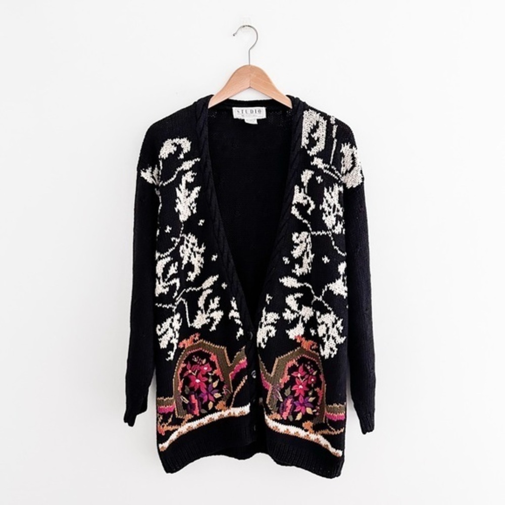 Vintage Embroidered Oversized Cottage Core Cardigan by Michelle Stuart
